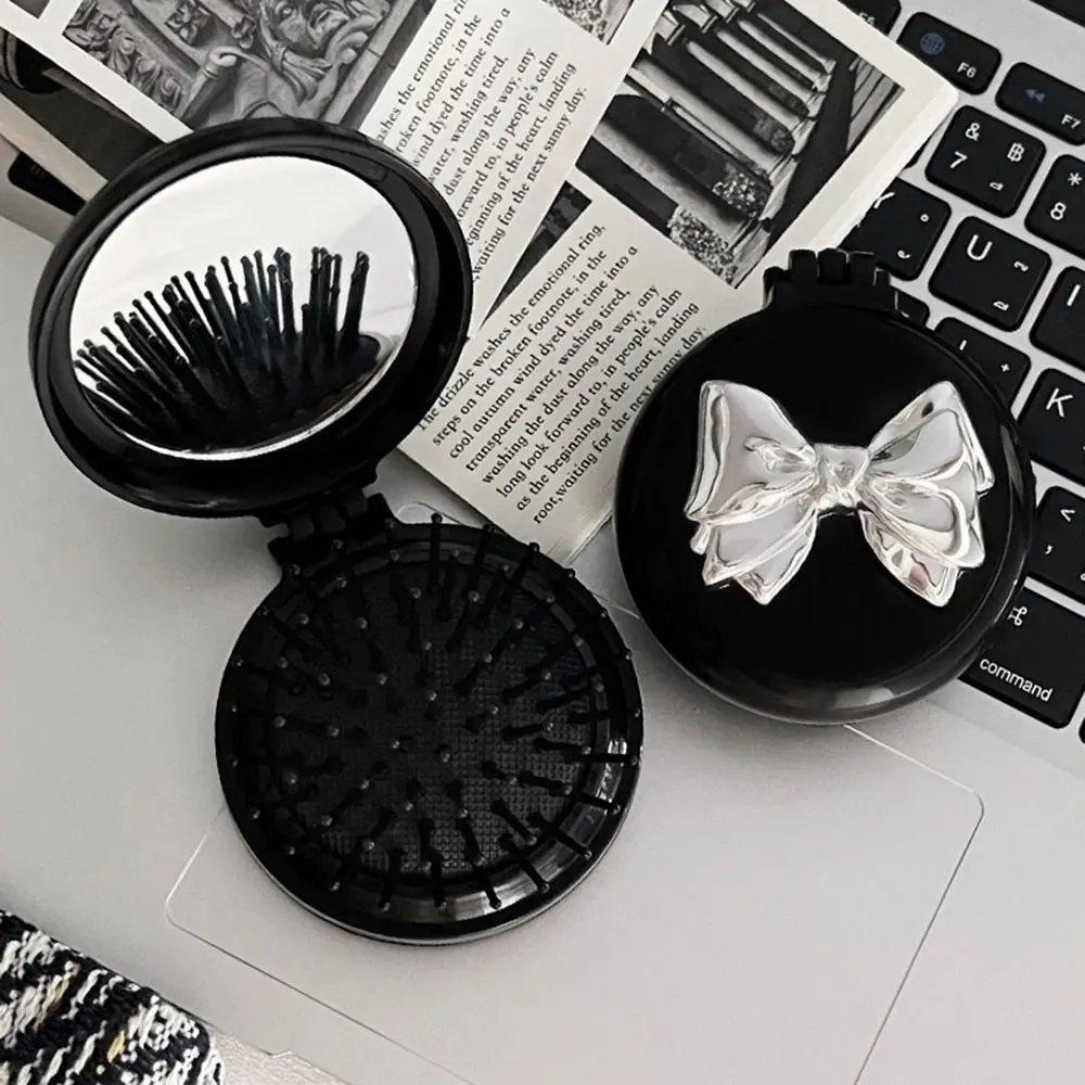 1Pcs With Makeup Mirror Air Cushion Comb Durable Bow Tie Folding Hair Brush Portable Plastic Small Airbag Comb