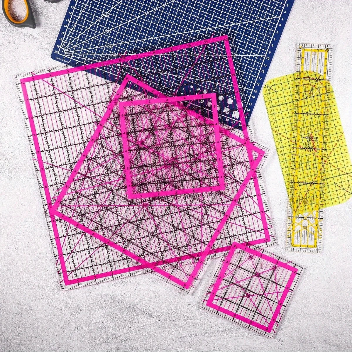 6 acrylic quilting rulers, square fabric cutting rulers with quilting rulers, handmade quilting ironing rulers (rose red)