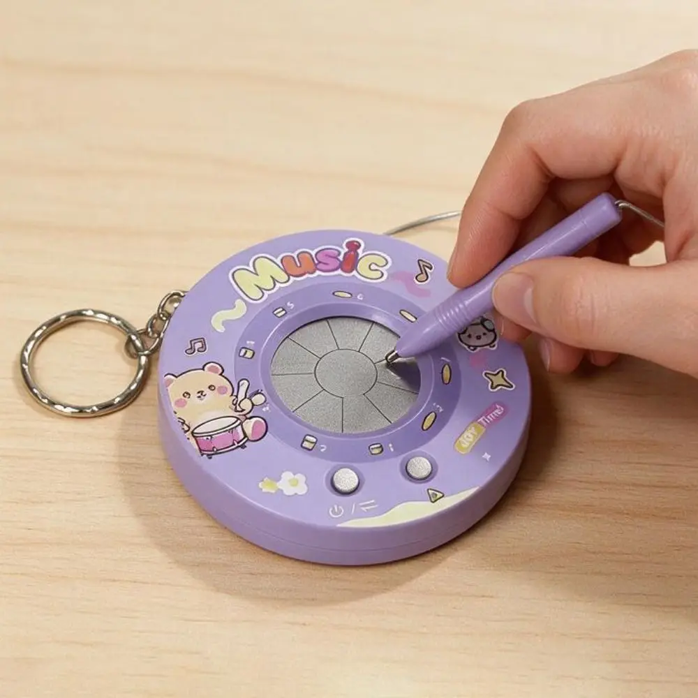 Round Recording Electronic Drum Keychain Cartoon Interactive Electronic Music Instrument Bag Charm Mini Playable