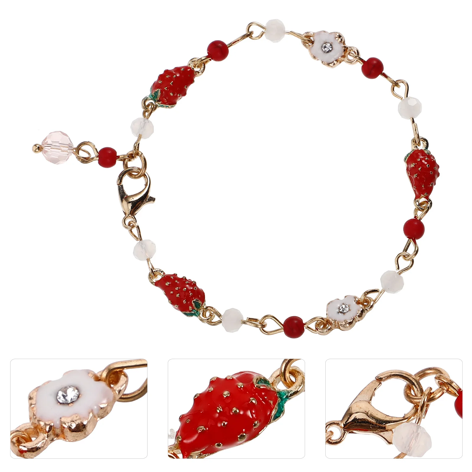

Trendy Strawberry Charms Bracelet in Colorful Beads Luxurious Style Adjustable Chain for Casual Or Formal Wear Cute Fruit