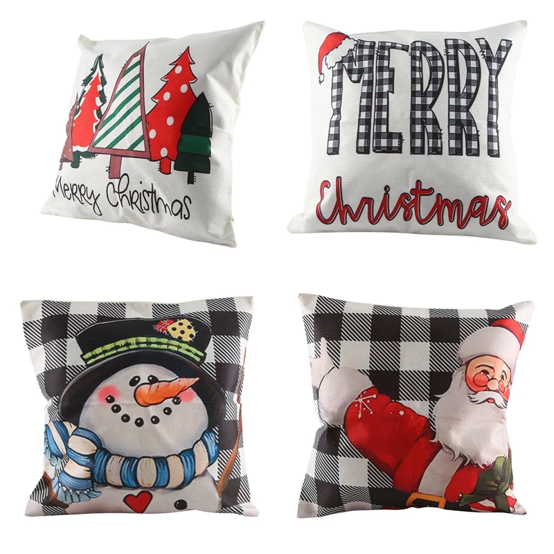 New-Christmas Pillow Covers 18X18 Set Of 4 Christmas Decorations Farmhouse Throw Pillows Snowman Cushion Case For Home Decor