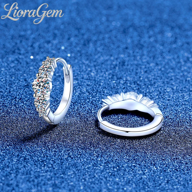 LioraGem Stylish Five-Diamond Earrings, Versatile and Elegant Moissanite Hoop Earrings for Women Platinum PT950 Stamp