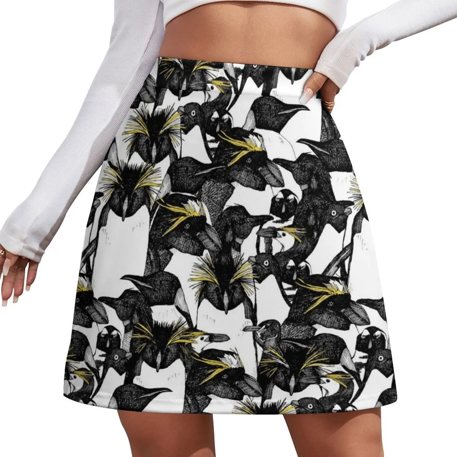 just penguins black white yellow Mini Skirt Female clothing chic and elegant woman skirt Dresses