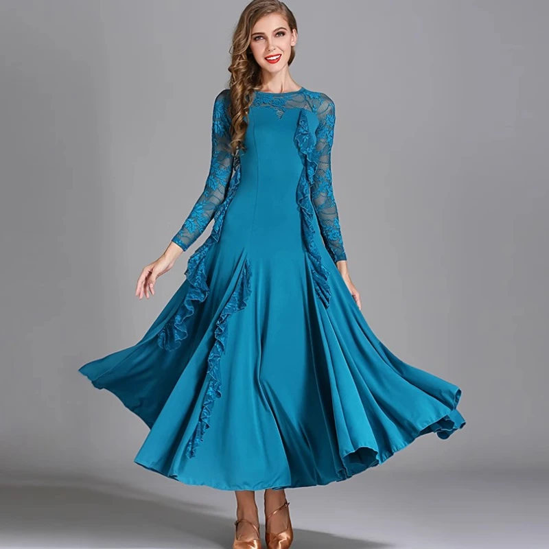 

Fashionable and Comfortable Lace Waterfall Modal Dance Dress Senior National Standard Dance Costume Dress Practice Clothing