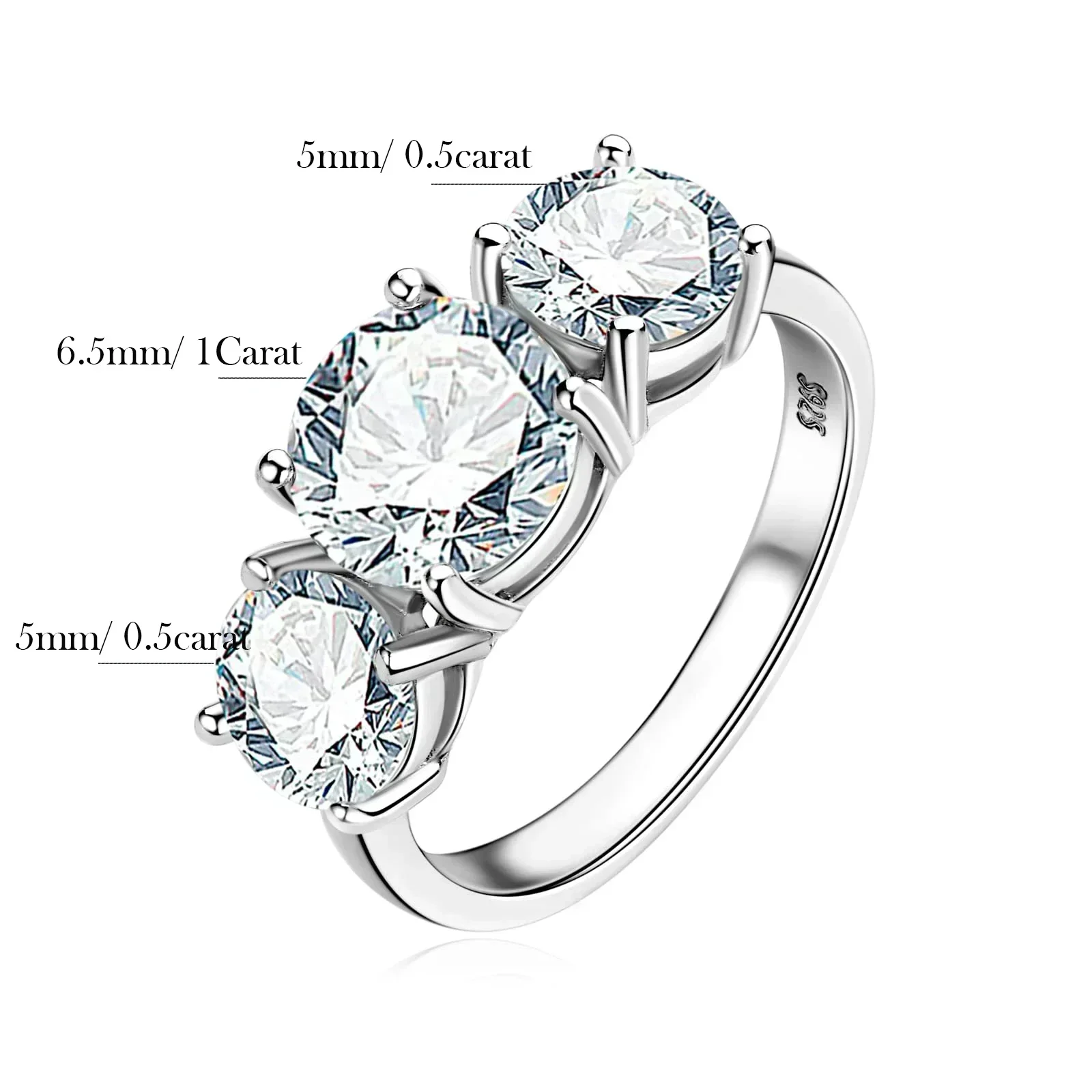 4 Karat Moissanit-Diamant-Verlobungsring mit Zertifikaten, 925er Sterlingsilber, Dreisteinen-Ehering für Frauen, edler Schmuck