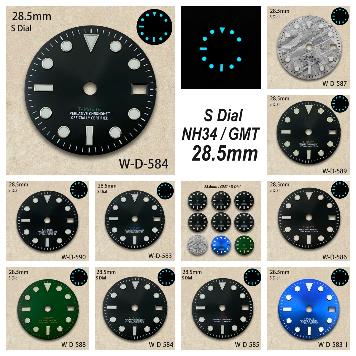

28.5mm S Logo Meteorite GMT Dial Fit NH34 Japanese Movement Ice Blue Luminous Black/matte Quality Watch Modification Accessories