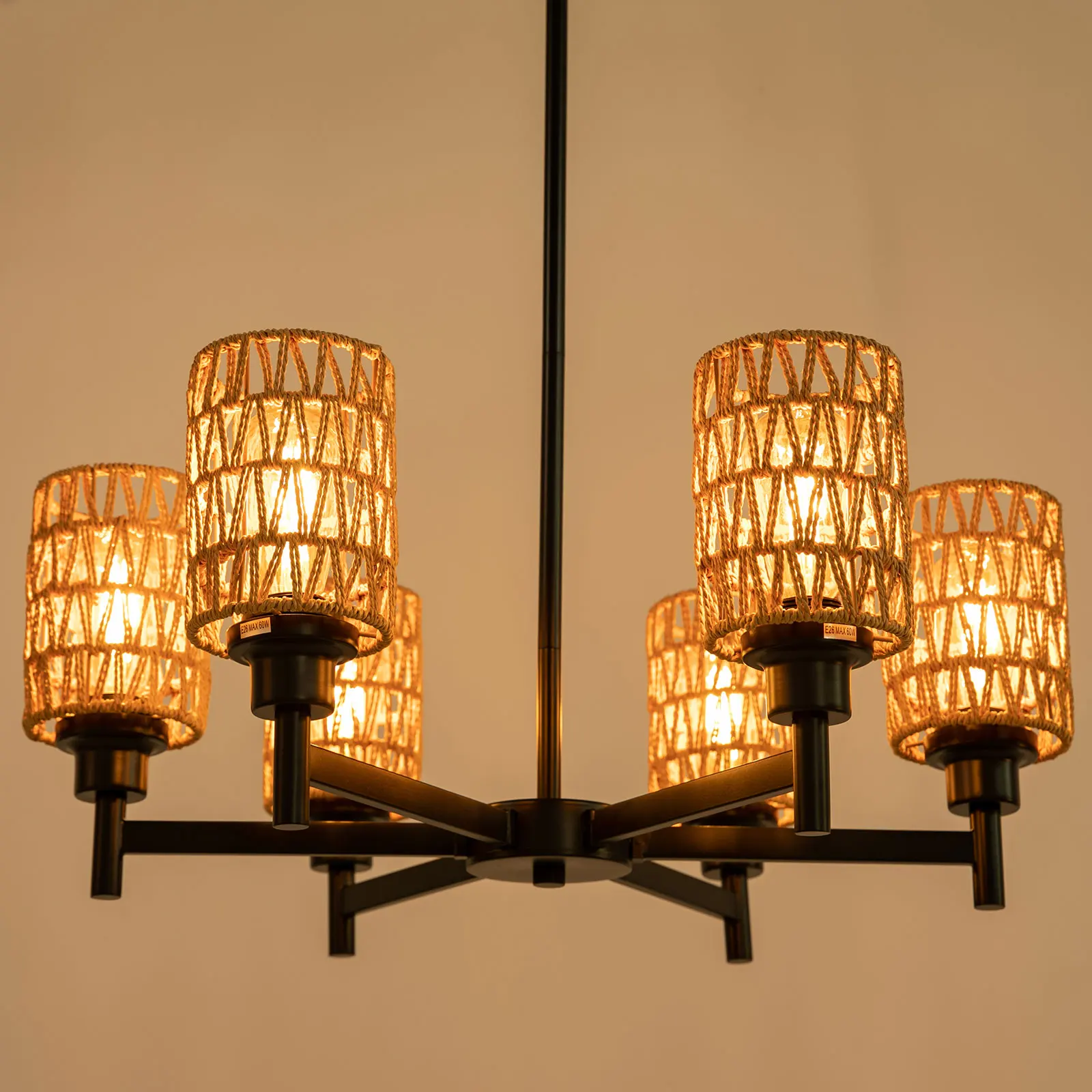 

Pendant Lights, 31.5in Adjustable Height, Handwoven Paper Rope, 6 Light Sources, Rotatable, Easy Installation