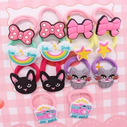 2Pcs/Set Fashion Bowknot Rainbow Star Cat Hair Ties Children's Elastic Band For Girl Hair Accessories Kid Hair Rubber Band