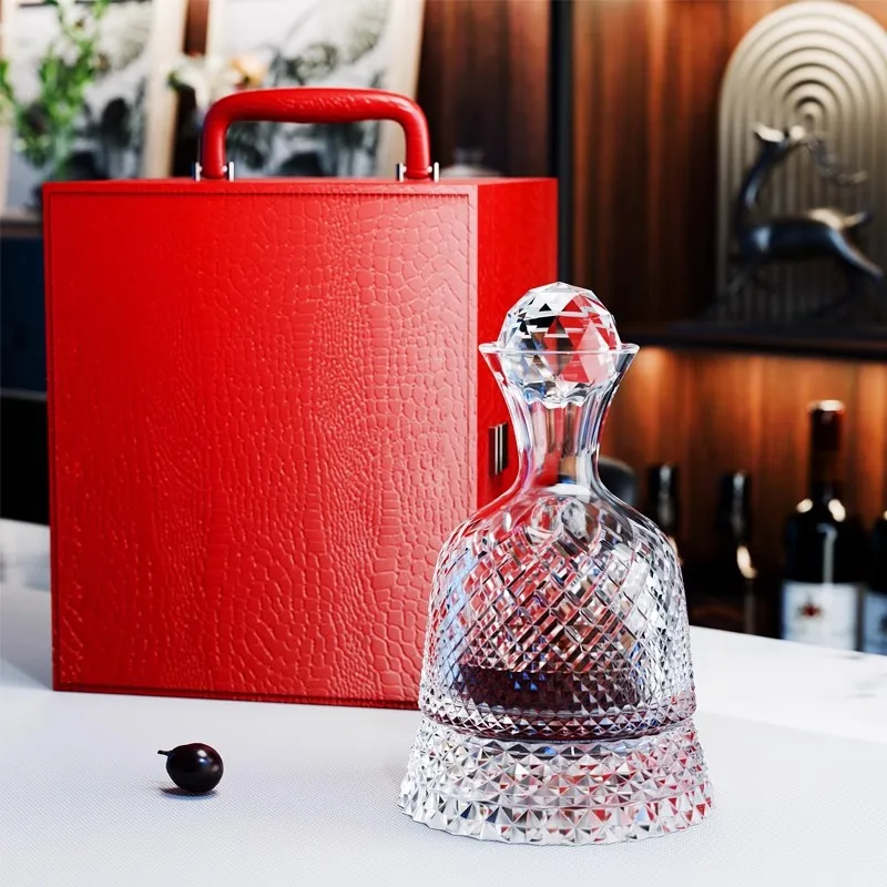 Lead-Free Crystal Glass 1000ml Spinning Rotating Wine Decanter Luxury Non-Tipping Red Wine Dispenser With Gift Box For Home Bar