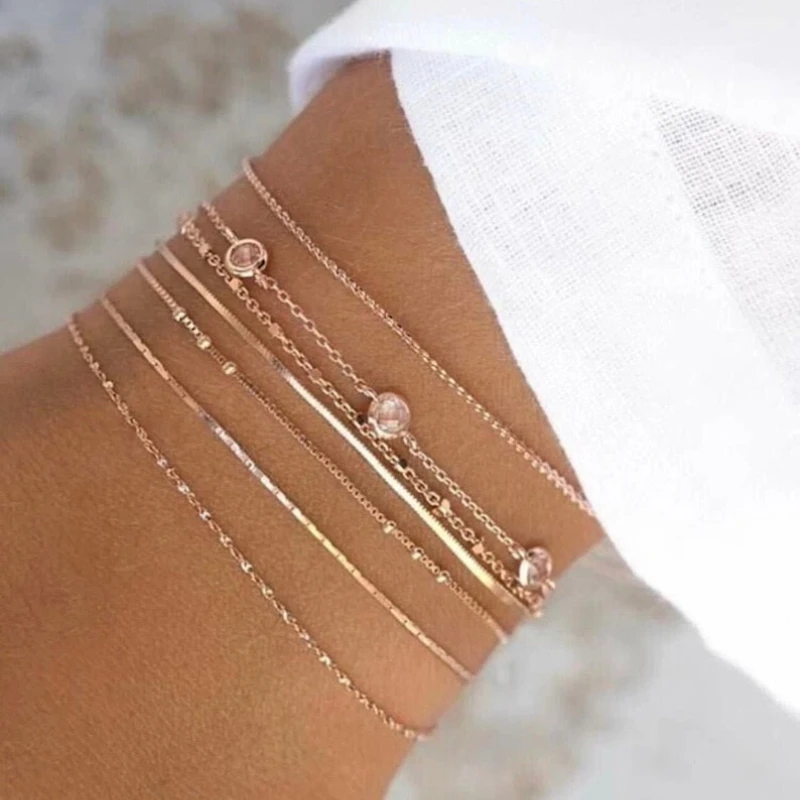 7 Piece Dainty Gold Bracelet Set, Simple Everyday Bracelets, Delicate Jewelry Gift Idea, Jewelry Gift She Will Love