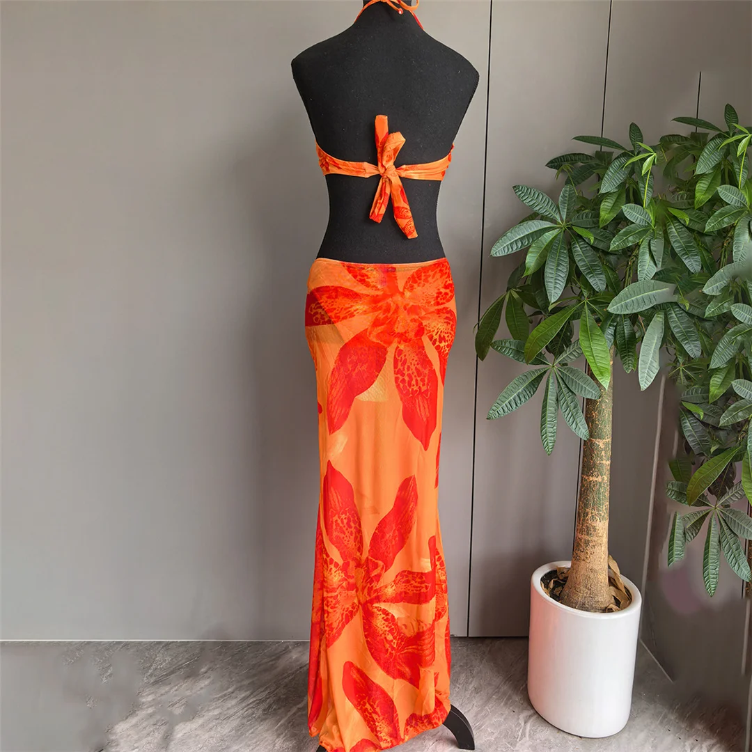 Neu mit Rock, Metallblumenmuster, Bikini, Damen-Badeanzug, dreiteiliges Bikini-Set, Badebekleidung, Badeanzug, Schwimmbekleidung V7285 – Detail 3