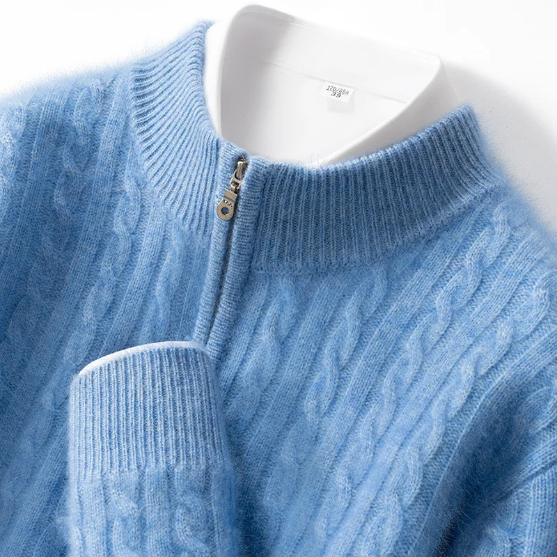 

Мужской пуловер из 100% чистого кашемира, утолщенный теплый свитер на молнии, свободный топ с высоким воротником, деловой однотонный вязаный свитер для отдыха