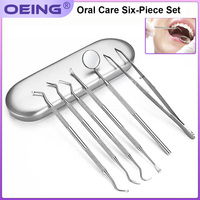 OEING 6pcs/set Stainless steel dental care tools Mouth mirror Probe Tweezers Stain remover Dental instruments Dental tools