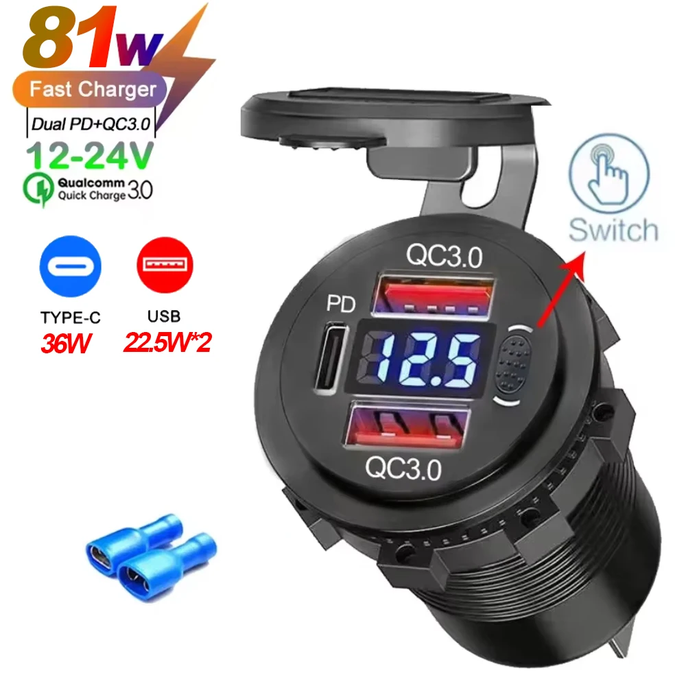 NEUE 117 W Dual PD Dual QC 3,0 USB Auto Ladegerät mit Voltmeter Buchse Steckdose Adapter Wasserdicht für 12 V/24 V Auto Boot Heißer Verkauf