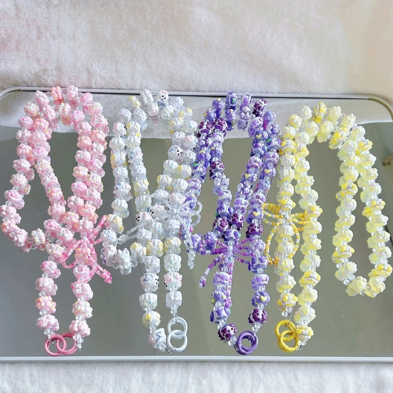 

3D Handpainted Beaded Phone Charm Adjustable Wrist Strap For Women Girls Stylish Crossbody Shoulder Bag Chain Accessory