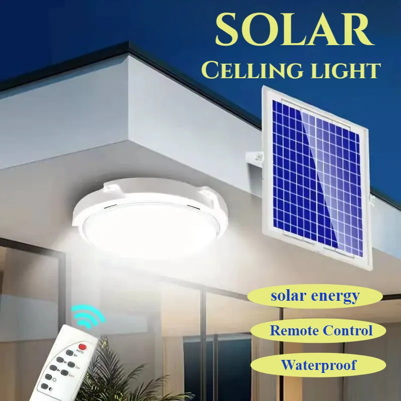LED Solar Ceiling Light  Bedroom Corridor Garden Lighting with Remote Control Dimmable Timing Waterproof Solar Ceiling Lamp