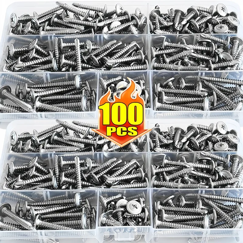 20-100 pz Viti per lamiera autofilettanti Testa in traliccio in acciaio inossidabile Kit di assortimento di viti Tek autofilettanti ad alta resistenza