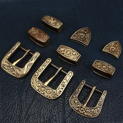 Vintage/Retor Style Solid Brass Belt Buckle 3pcs/Set with Tang Grass Design for Hand Craft Making Leather Belt DIY Accessory