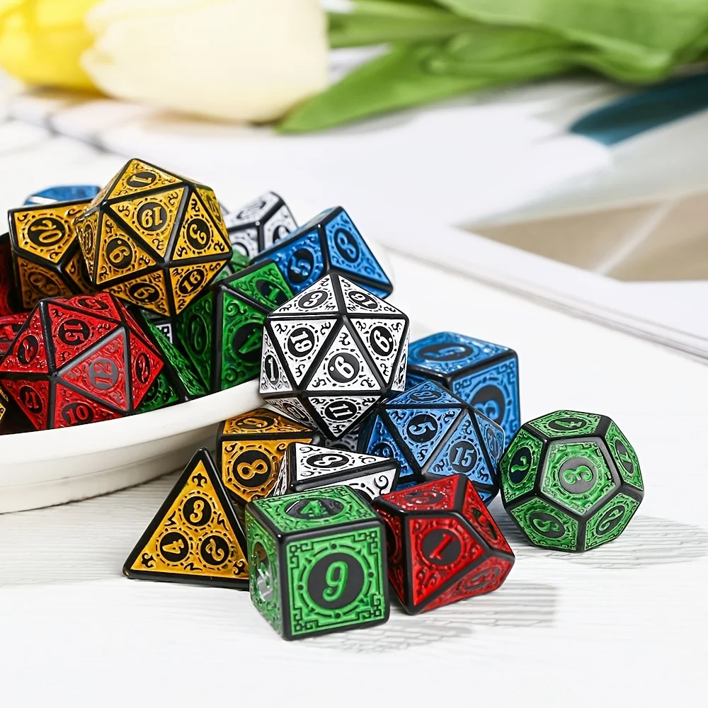 DND Game Polyhedral Dice Set with Textures Pattern 7pcs of D4 D6 D8 D10 D% D12 D20 for RPG Board Game Accessories image 2