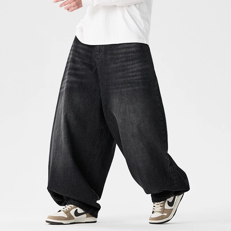Men's Pants Japanese Hong Kong Style Jeans Trendy American Retro Washed Casual Wide-leg Pants Fat Straight Jeans
