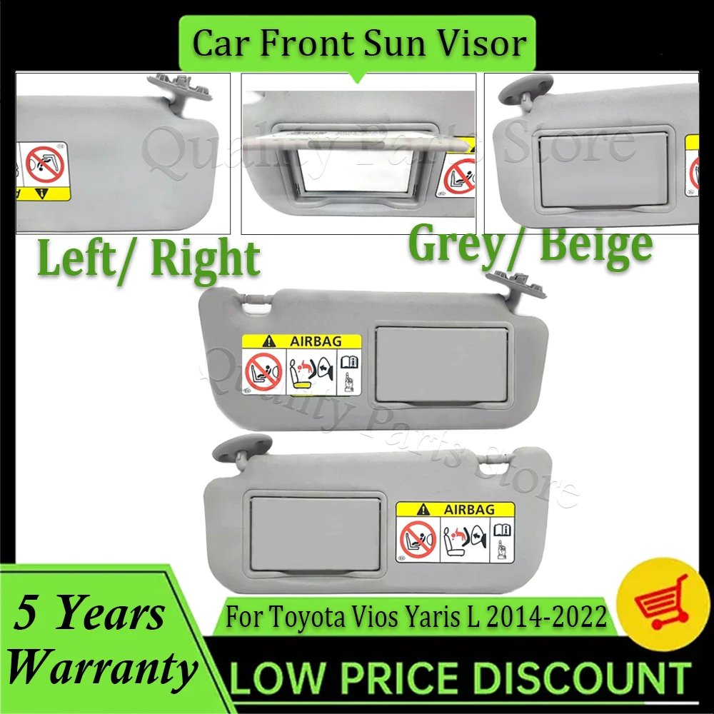 

New Durable Grey Beige Left or Right Car Sun Visors For Toyota Vios Yaris Yaris L 2014 2015 2016 2017 2018 2019 2020 2021 2022