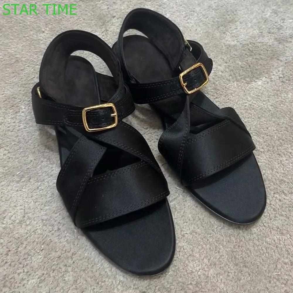 

Open Toe Back Strap Roman Sandals 2024 Summer New Outdoor Casual Vacation Flat Sandal Black Fashion Women Sandals