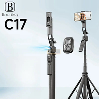 C17 Selfie Stick Tripod Phones Stand Mobile Phone AI Tracking 360°Auto-Rotation Shoot with Remote Control Optional Fill Light