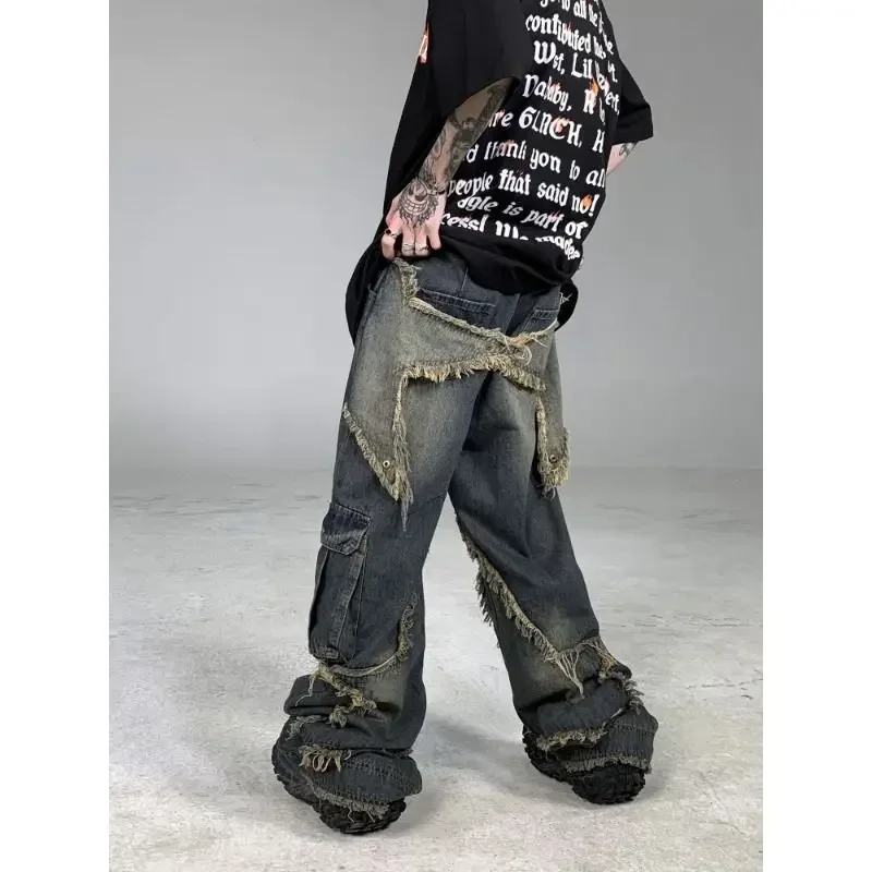 Irabeezt Casual Pants Set Retro High Street Big Pocket Old Washed Jeans Korean Style Summer Couple Cargo Trousers Y2k Clothes