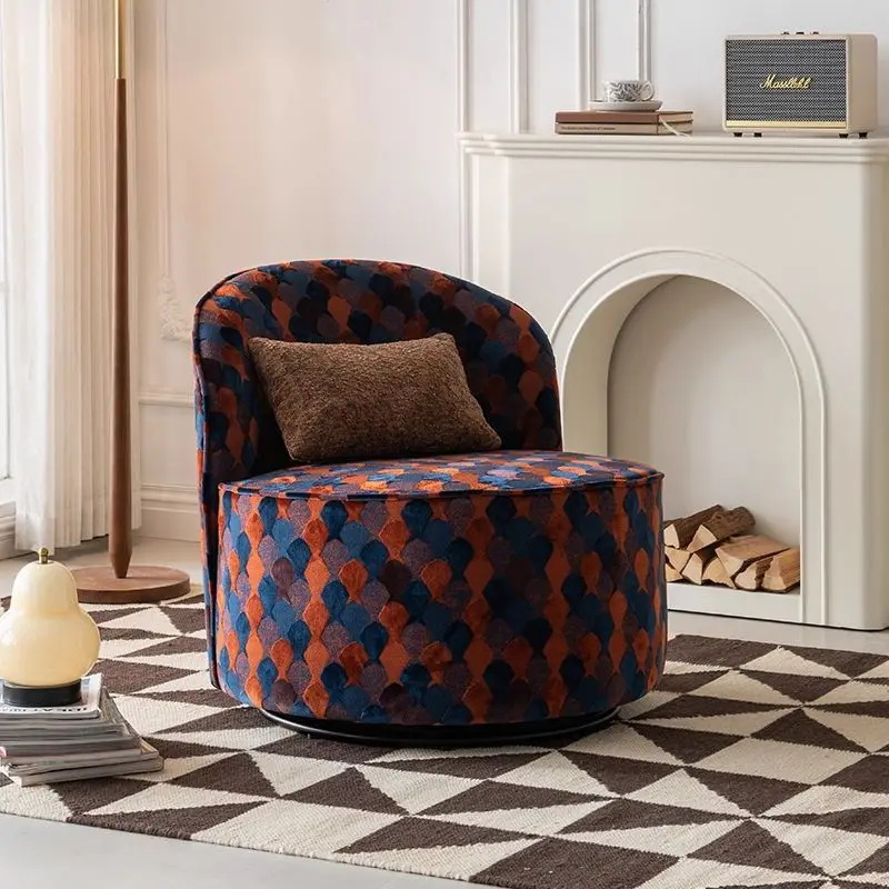 American vintage style fabric single sofa chair, living room and home use, French vintage, lazy rotating dressing chair