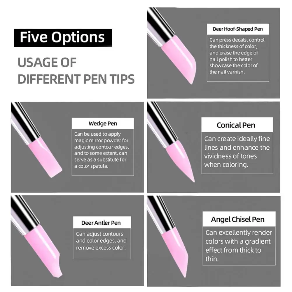 5개 세트 실리콘 네일 아트 펜 브러쉬 UV 젤 폴리시 팁 3D 이미지 DIY 도트 폴리시 브러쉬 조각 펜 DIY 매니큐어 도구