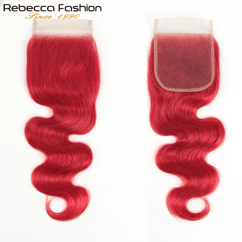 Rebecca 180D Straight Top Lace Closure 100% Human Hair  4X4 Lace Closure Pre Plucked Transprent Lace Closure Swiss Lace RED HAIR