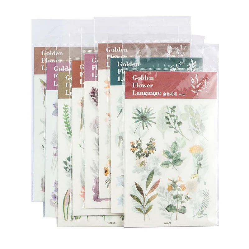 3 Sheets Vintage Flowers Leaf Plants Scrapbooking Decoration Stickers Paper DIY Journal Collage Card Diary Materials Paster