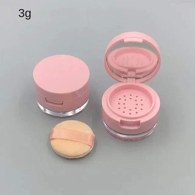 Sdotter 1PC Portable Plastic Powder Box Empty Loose Powder Container With Sieve Mirror Cosmetic Sifter Loose Jar Travel Makeup C