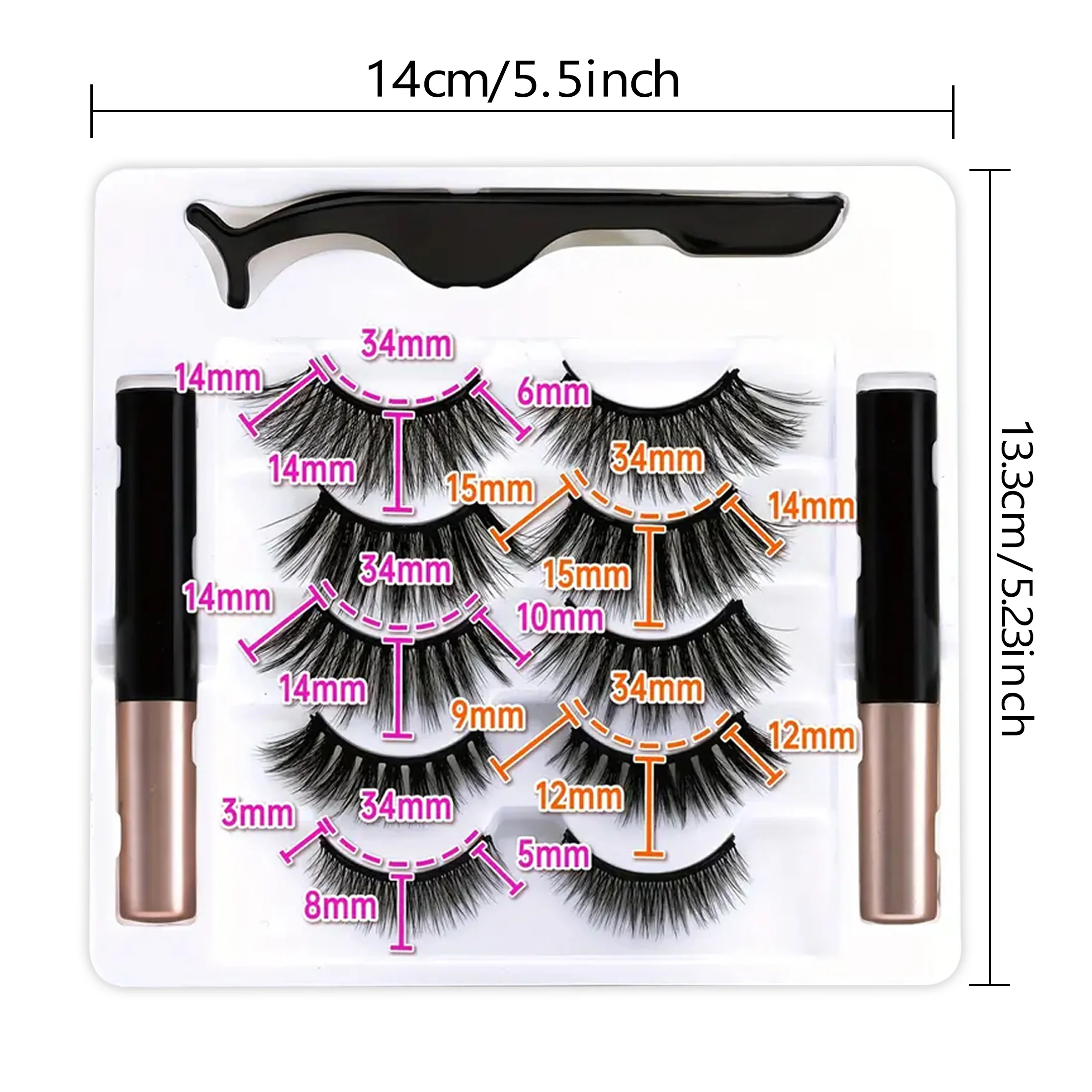 5 file di 10 paia di ciglia finte magnetiche 10-15 mm ciglia nere naturalmente spesse e arricciate con eyeliner magnetico