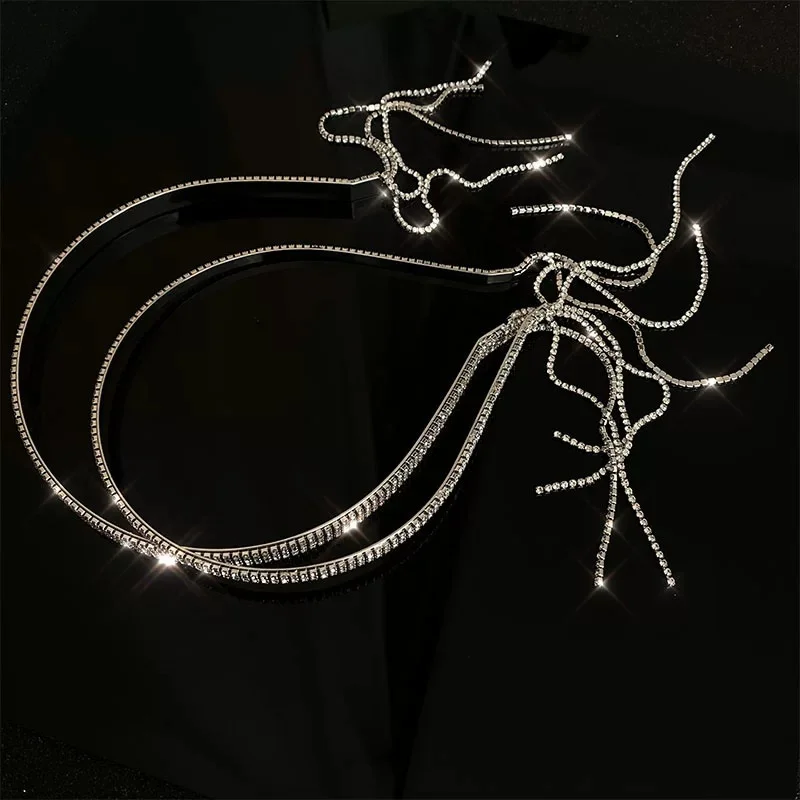 Wu\'s 2022 Claw Chain Headband Temperament Net Red Headband Personality Fairy False Earring Headband Tassel Rhinestone Headband