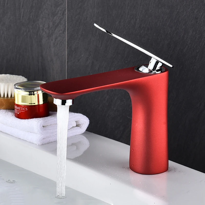 Red Basin Faucet Hot And Cold Orange Bath Sink Mixer Black Bathroom Basin Tap Brass Gun Grey Bathroom Faucet Crane Gold Sink Tap