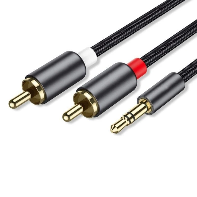 Modern Design 3.5mm Auxiliary to 2RCA Audios Cable for Seamlessly Integration with Sound Systems Metal Shell Y Splitter 83CF