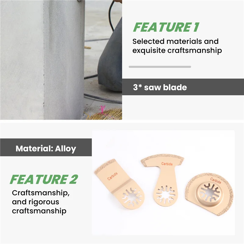 N84R Oscillating Saw Blades - 3Pcs Multi Function Tile Saw Blades Set For Ceremic Porcelain Tile Cutting, Carbide