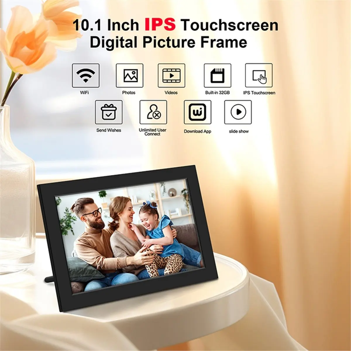 WiFi Digital Photo Frame 10 Inch 32GB Smart Digital Picture Frame with 1280x800 HD Touch Screen Digital Frame EU Plug