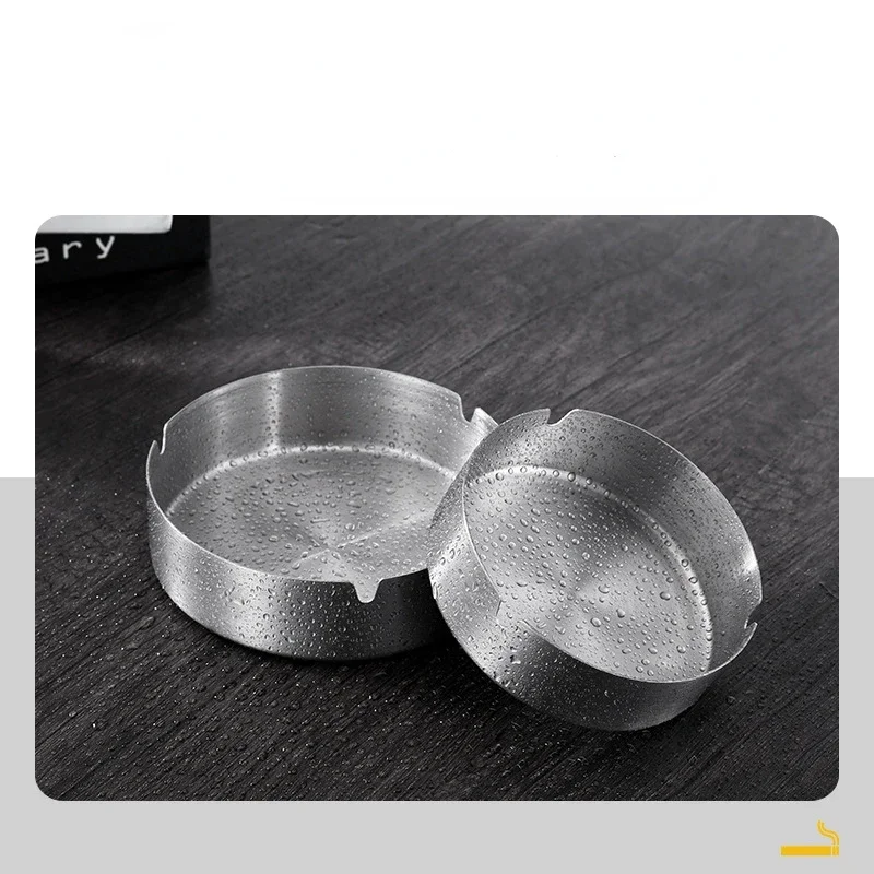 

Stylish Round Stainless Steel Ashtray Portable Tabletop Silver Metal Ash Tray Anti-scalding Cigarette Accessories Home Decor