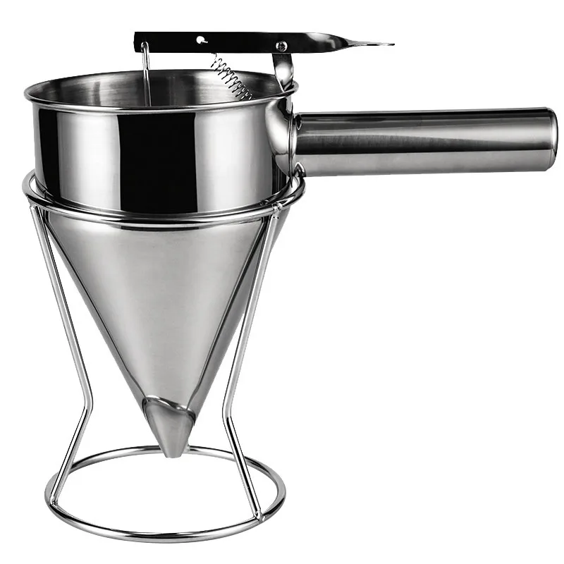 Stainless Steel Batter Dispenser Funnel with Stand, Manual Conical Funnel for Takoyaki Cake Baking