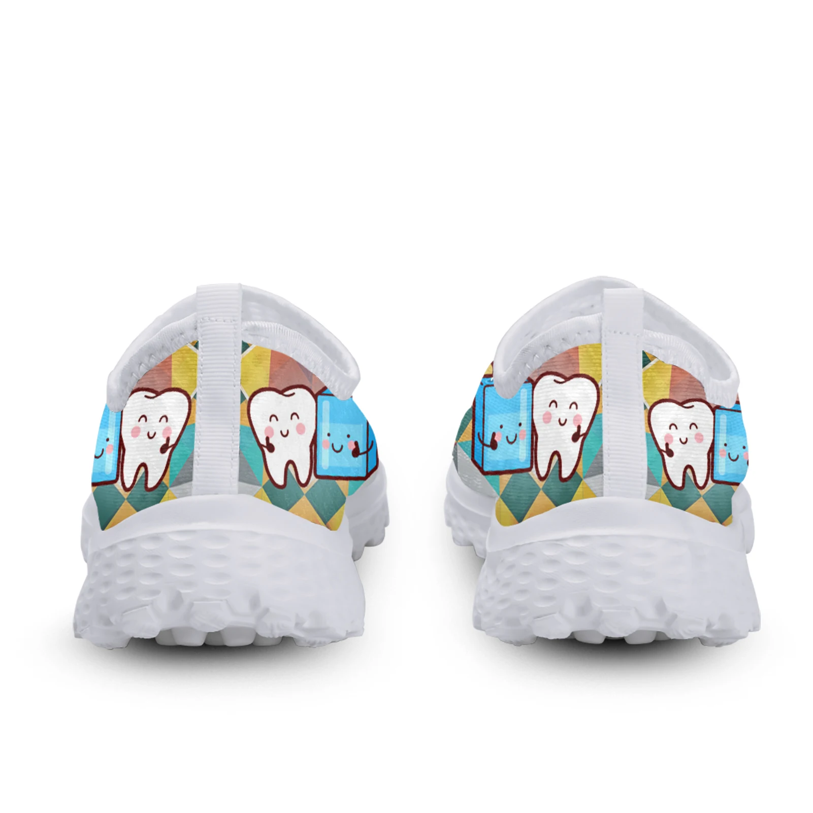 Funny Cartoon Teeth Print Women Summer Mesh Shoes White Soft Sole Brand Slip On Casual Sneakers Zapatos Planos