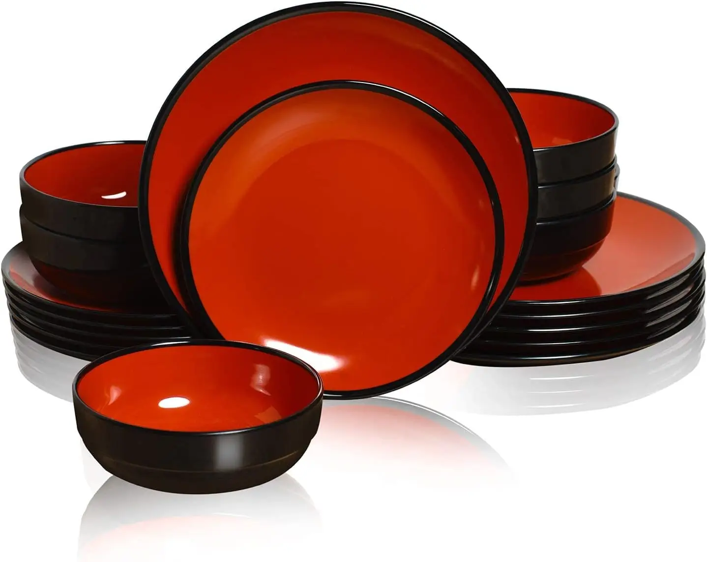 

18-Piece Dinnerware Set, Melamine Dishes Set with Bowls and Plates, Service for 6, Non-breakable