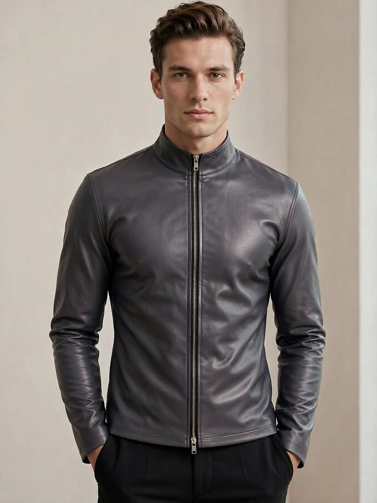 Men PU Leather Jacket Slim Fit Glossy Biker Moto Jacket Double Side Leather Stage Performance Coat Sexy Slimming Outerwear