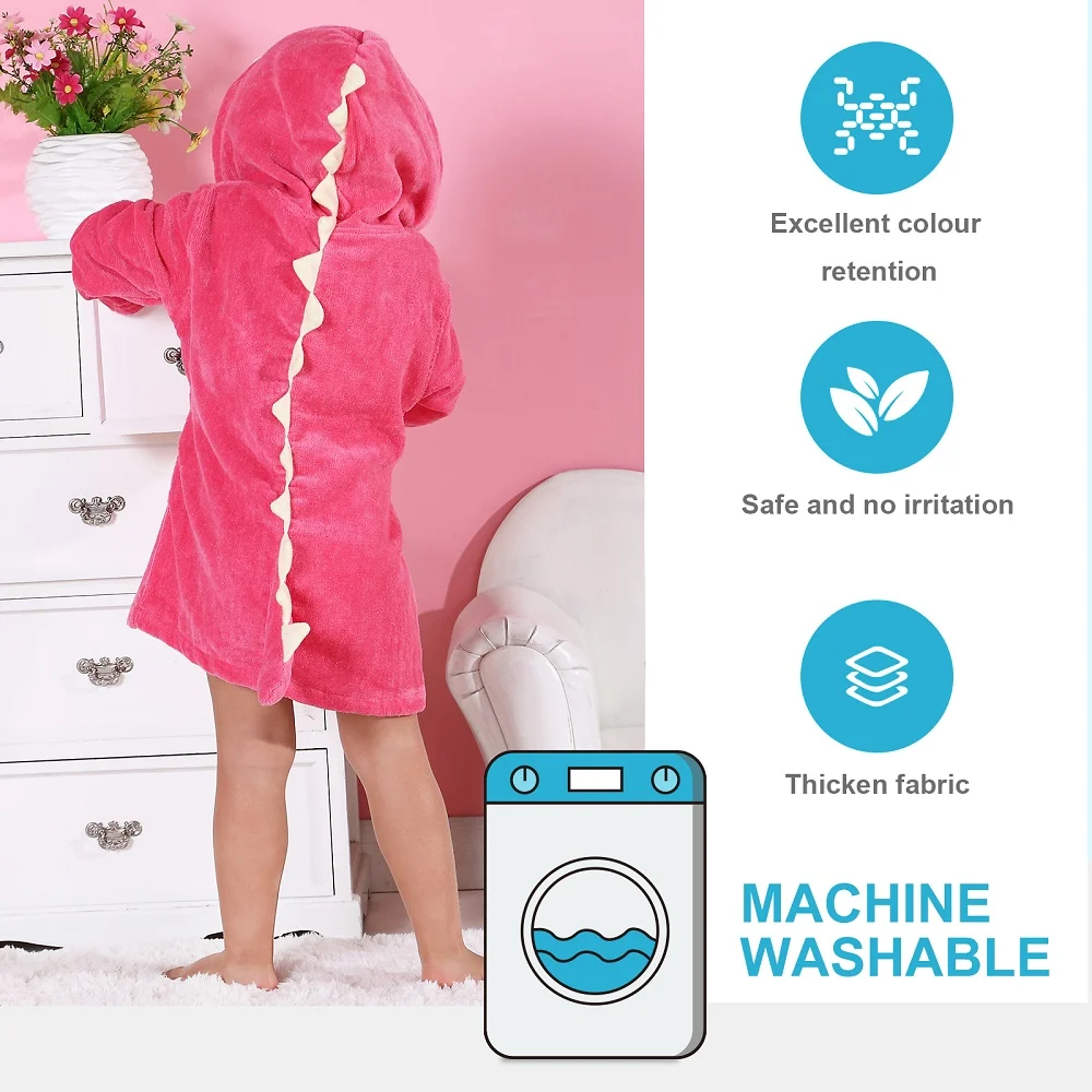 MICHLEY Dinosaur Hooded Cotton Baby Bathrobe Soft Infant Bath Towel Robe Blanket Pajamas Children Winter For Kids Boy Girls 1-5T