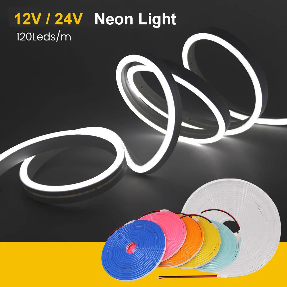 12V 24V LED Neon Strip Light Neon Sign Silicone Rope Lights Waterproof Flexible Lamp Home Decoration with 2pin Wire 9 Colors