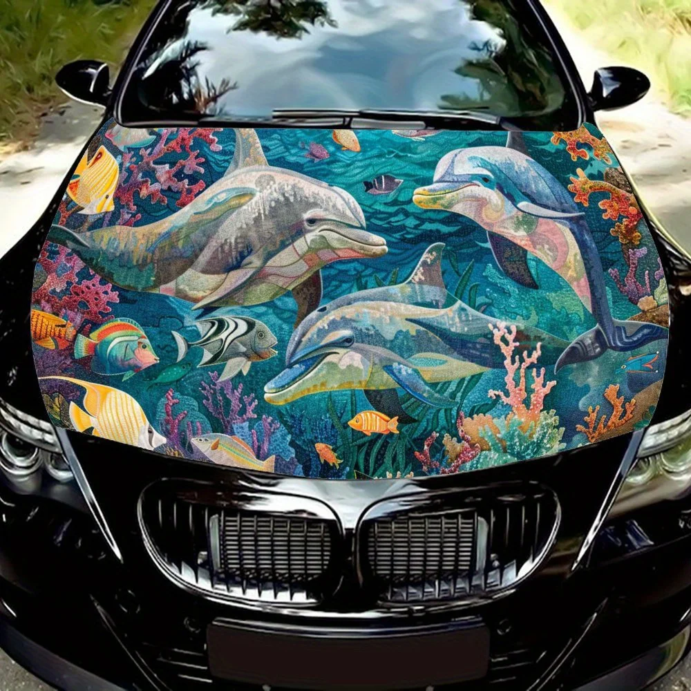 

Dreamy Ocean Dolphin Print car hood stickers, waterproof self-adhesive, scratch resistant, easy to stick, durable car PVC sticke