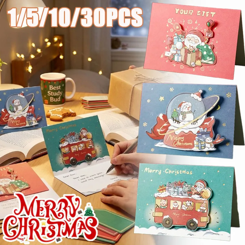 1/5/10/30PCS Christmas Kraft Paper Mini Cards Gold Foil Printed Blank Message for Floral Bakery Gift Packaging