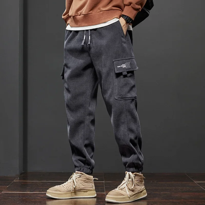 Men Winter Open Crotch Cargo Pants Hidden Zippers Sexy Pockets Themal Full Length Corduroy Warm Keep Casual Trousers Crotchless