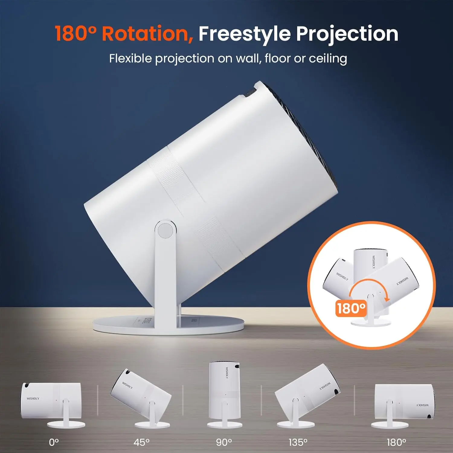 Mini Proyector WiFi Bluetooth, 1080P HD Portátil con 180 °   Llavero vertical giratorio y automático